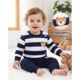 thumbnail image 4 of Infant Baby Boys Clothes 6 Months Boys Fall Winter Outfits 12 Months Boys Long Sleeve Round Neckline Stripe Sweatshirt Pants 2PCS Clothing Set Blue, 4 of 8