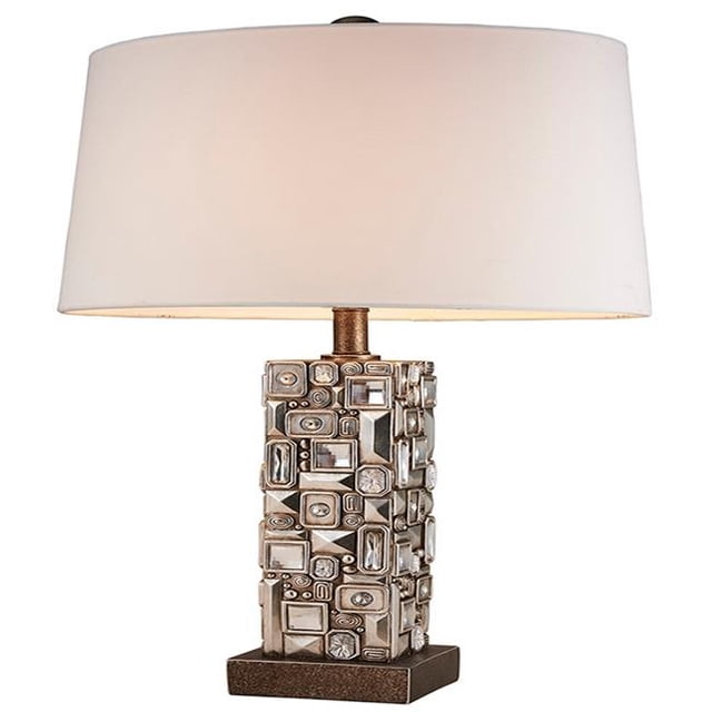 Benzara BM240307 Table Lamp with Abstract Mirror Block Base, Bronze