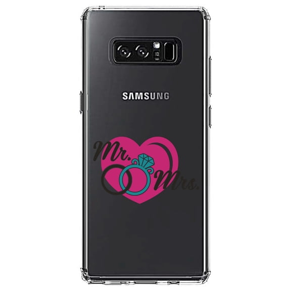 DistinctInk Clear Shockproof Hybrid Case for Samsung Galaxy Note 8 - TPU Bumper Acrylic Back Tempered Glass Screen Protector - Mr. & Mrs. Wedding Rings Heart