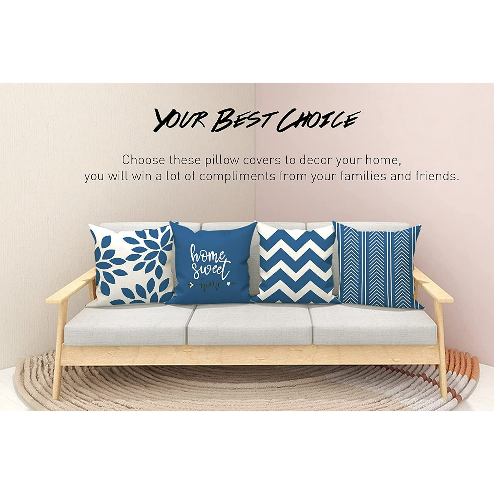 Throw Pillow Covers 20x20 Outdoor Pillow Covers Set of 4 Linen Fabric Decorative Farmhouse Throw Pillows for Couch Bed Home Decor 20x20 inch 50x50 cm Light Blue Walmart