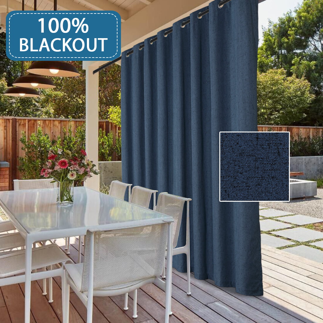 Outdoor Indoor Curtains W52 x L108 for Patio Baby Blue Weather-Resistant Window Panels Privacy Protect Grommet Top Thermal Insulated Home Curtain for Porch Pergola Lawn Garden Hot Tub Area 