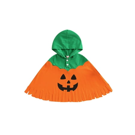 

sdghg Babies Halloween Cloak Orange Patchwork Pumpkin Face Print Hooded Cape Loose Fit Mantle 6 Months-3 Years