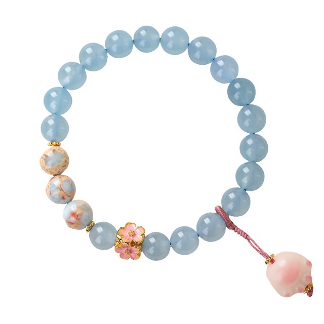 Pulsera de aguamarina natural con perlas de piedra Shoushan para mujer