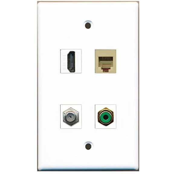 RiteAV - 1 Port HDMI 1 Port RCA Green 1 Port Coax Cable TV- F-Type 1 Port Phone RJ11 RJ12 Beige Wall Plate