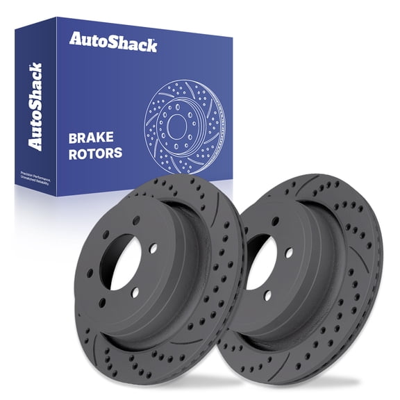 AutoShack Rear Brake Rotors for Ford, F-150 2012-2020, 4WD RWD AWD V6 2.7L 3.0L 3.3L 3.5L 3.7L V8 5.0L 6.2L - Coated Drilled & Slotted - Black Matte Finish - BlackShield - 13.71" (348.2 mm), 6-Lug