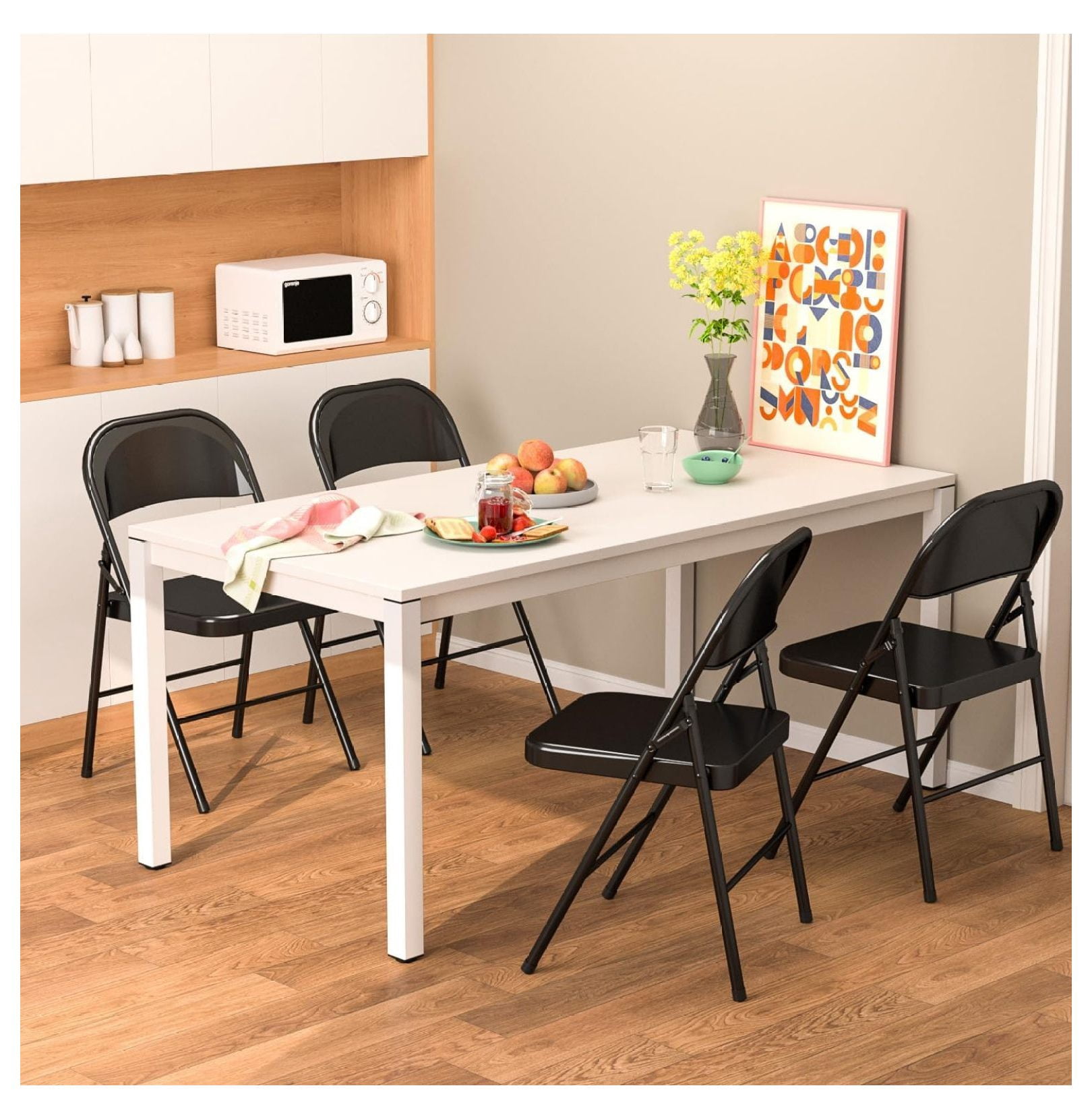 Folding Chairs 4 Pack, Metal Folding Chairs Steel Frame, Black Patio Chairs for Events, Wedding, Office, Dinning, Heavy Duty & Portable
