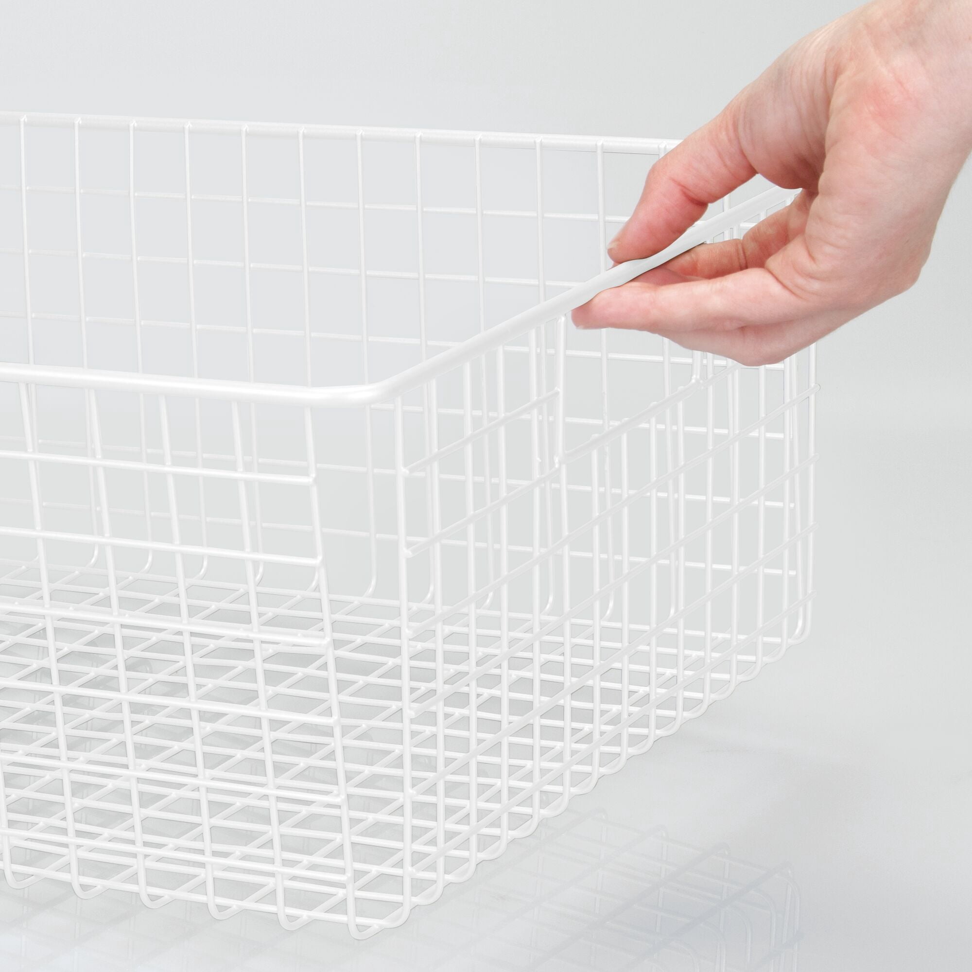mDesign Metal Wire Food Organizer Basket, Built-In Handles, 4 Pack, White