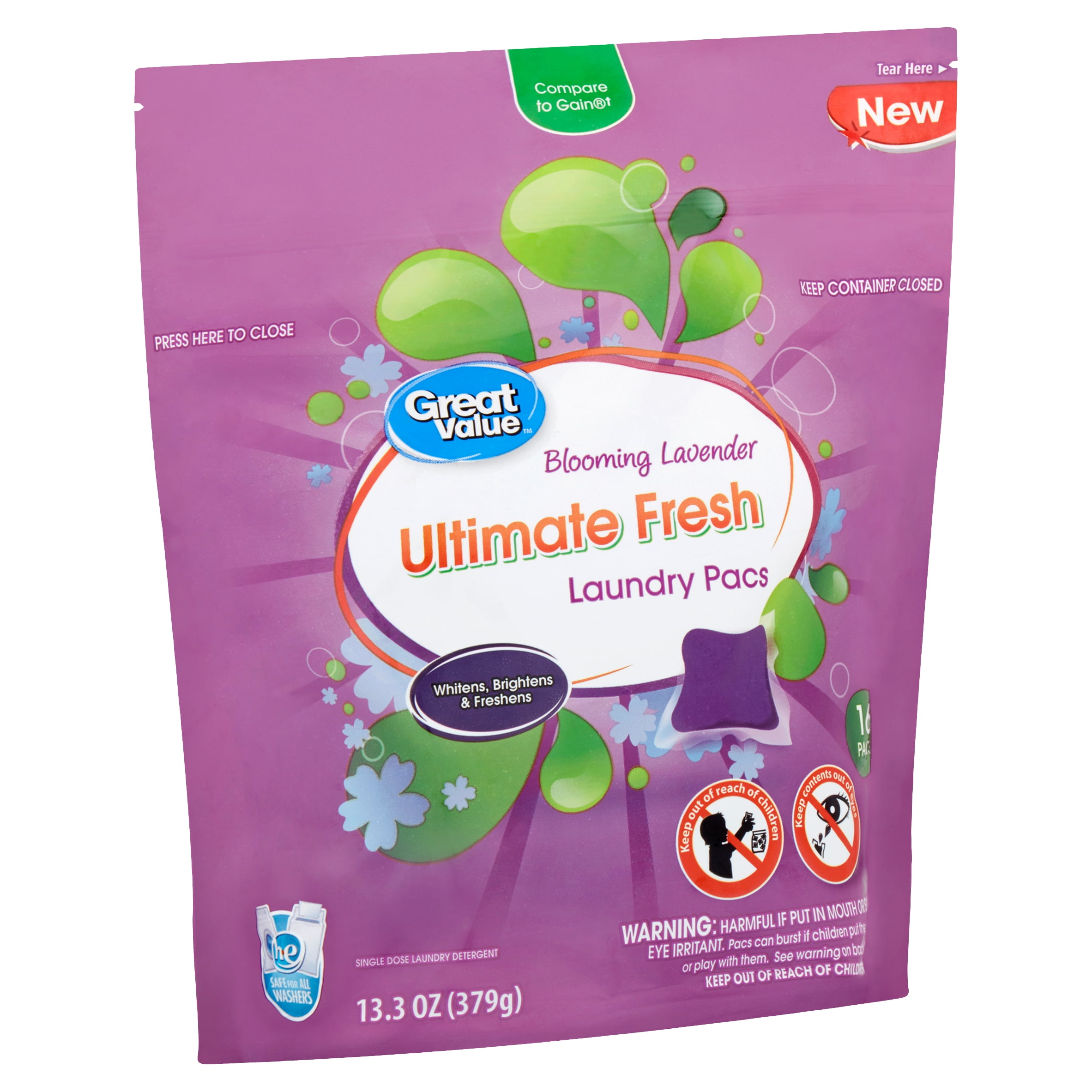 Great Value Ultimate Fresh Blooming Lavender Laundry Pacs, 16 count, 13.3 oz
