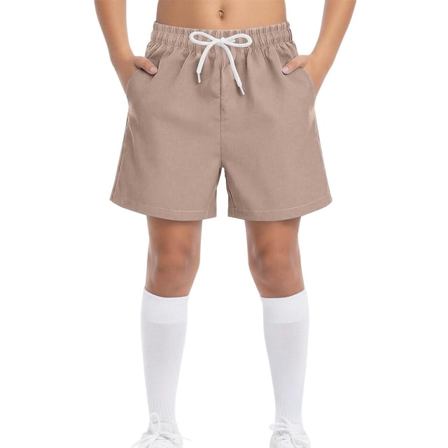 EGNMCR Children's Summer Solid Colors Leisure Sports With Pocket Beach Shorts And Swimming Trunks For Kids Girl polyester Pants