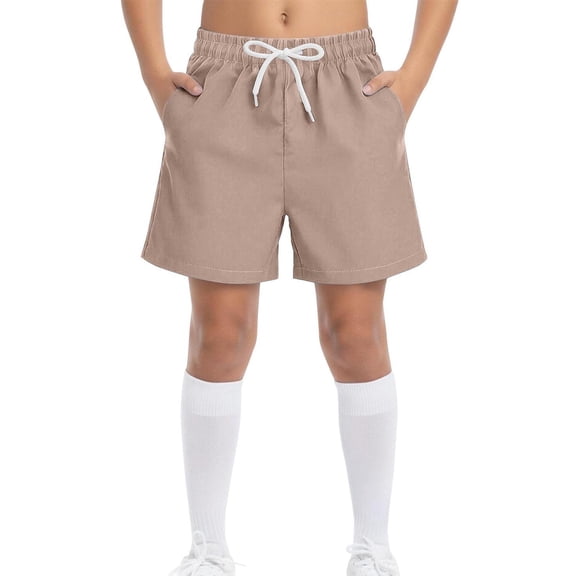 Maqroz Boys' Summer Casual Shorts Soft Drawstring Elastic Waist Short Pants Loose Fashion Solid Color Bottoms with Pockets for Back To School and Outdoor Sport, Size 10-11Years