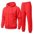 thumbnail image 2 of Dwelliawo Mens Hoodie Sweatsuit 2 Piece Solid Color Full Zip Sweat Pullover Hoodies Jogging Running Pant Set Relaxed Fit Fall Suits with Pockets Red 3XL, 2 of 7