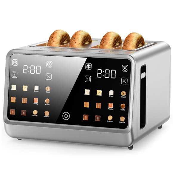Tostadora Foyoconven con pantalla táctil de acero inoxidable de 4 cortes, 1800 W