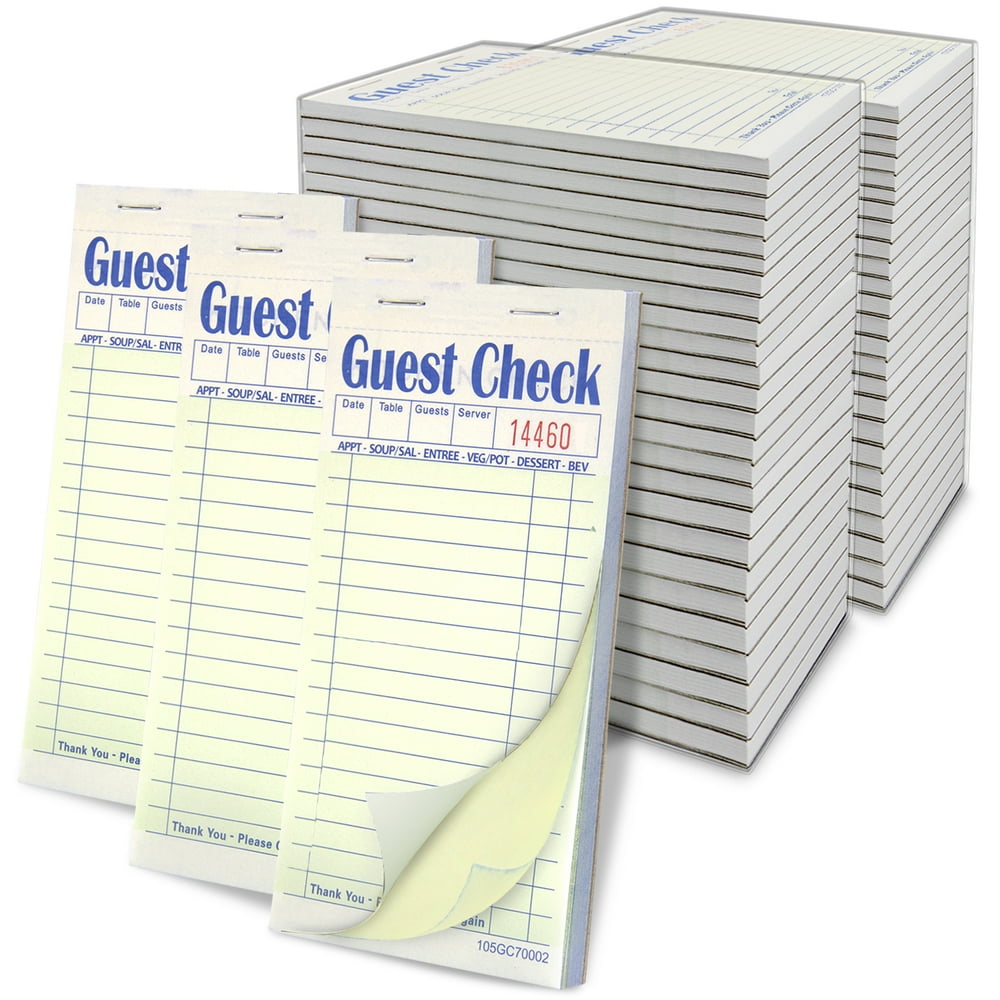 [50 Pads, 50 Sheets/Pad] Double Part Guest Check Pads for Restaurants