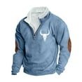 thumbnail image 3 of DODADAWANJ Mens Stand Collar Sweatshirts Bull Graphic Quarter Zip Pullover Big and Tall Long Sleeve Sweatshirt for Outdoor Daily Travel Sky Blue M, 3 of 4