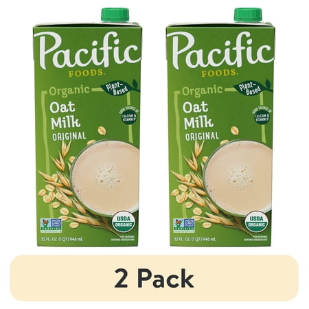 (2 pack) Pacific Foods Original Organic Oat Milk, Plant Based Milk, 32 oz Carton