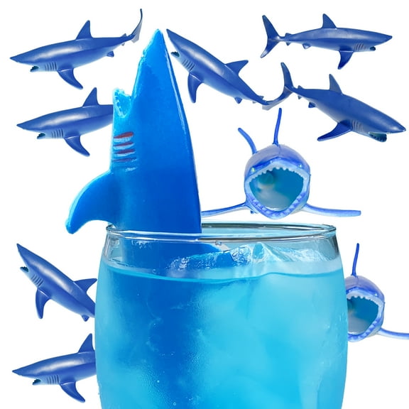 Plastic Sharks for Drinks - Great Shark Decor for Shark Parties, Shark Decorations for Fun Theme Party, Vinyl Sharks for Drinks, Lemonade & More