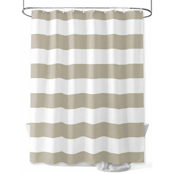 Tan And White Stripe Shower Curtain, Brown Stripes Simple Waterproof Shower Curtain Set with 12 Hooks Lightweight Washable Fabric Shower Curtains for Bathroom 36x72 Inches