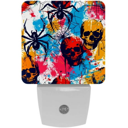 

Human Skulls Spiders Spiderweb LED Night Lights Dusk To Dawn Smart Sensor 0.5W Plug-In Night Lights Lamp For Bedroom Bathroom Kitchen Hallway Stairs 2Pack