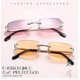 thumbnail image 2 of Wekity Vintage Rimless Rectangle Sunglasses Tinted Lens Gold Metal Frameless Eyewear Sunglasses For Women Men, 2 of 5