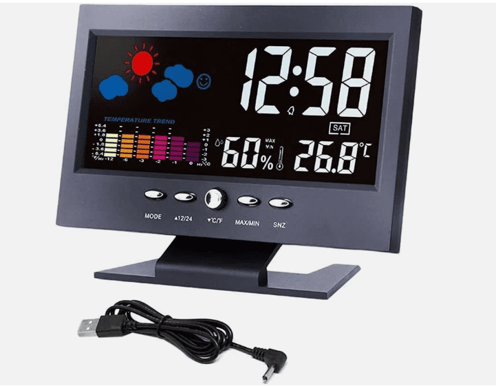 LED Digital Alarm Clock with Snooze – Calendar, Thermometer & Hygrometer Weather Display Desk Clock