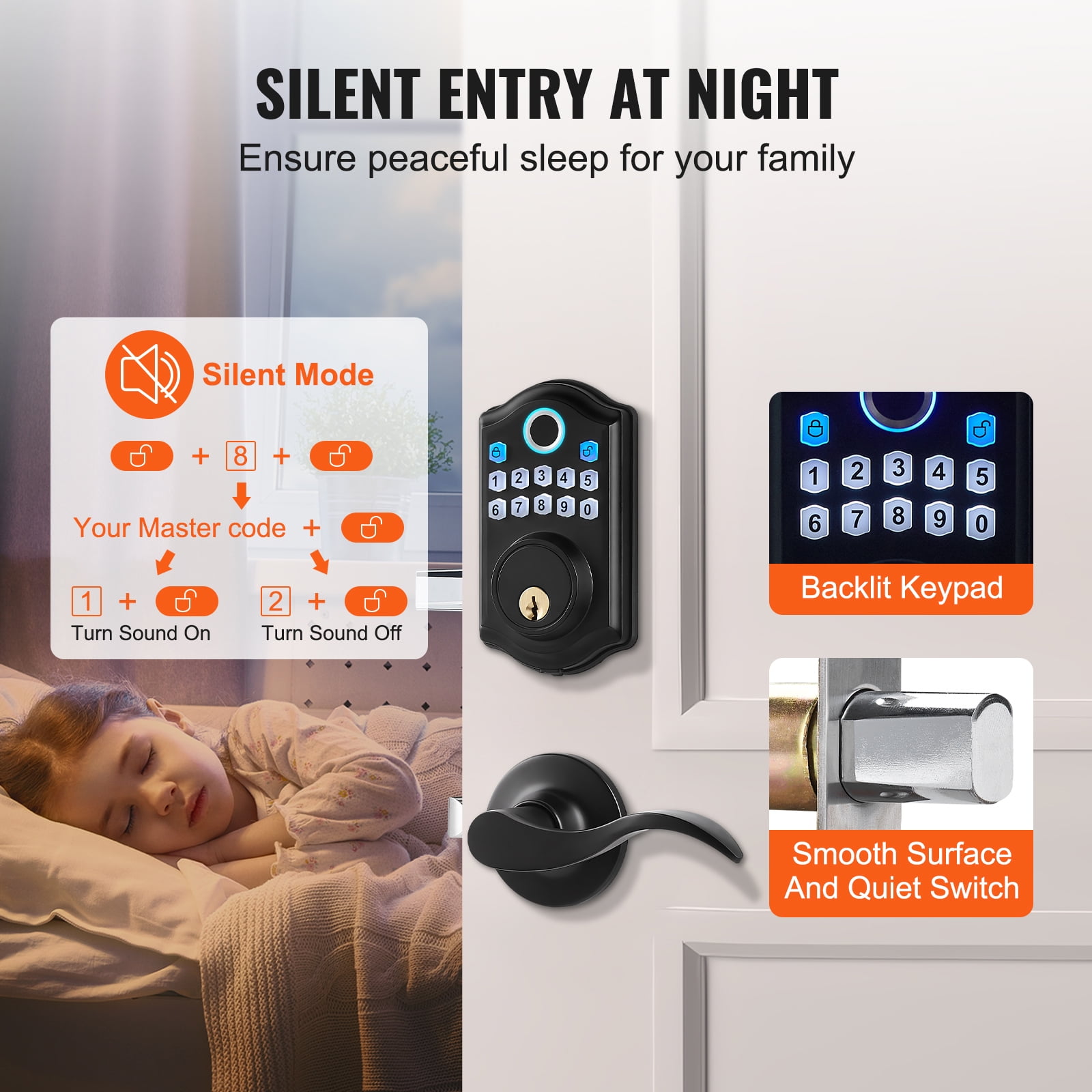 KFFKFF Fingerprint Door Lock with 2 Level Handles, Keyless Electronic Keypad Deadboltwith Fingerprint/Keypad Code/Key, Auto Lock, Anti-Peeking Password, Easy Installation with 300 Users
