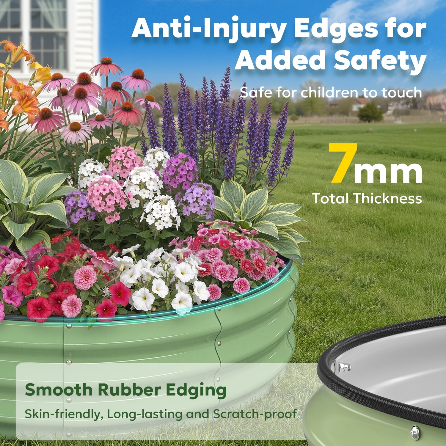 Raised Garden Bed 4x4x1ft, Quccifan Heavy Duty Round Galvanized Metal Planter Box for Vegetables Flowers, Durable Garden Bed for Backyard Patio Balcony, Green