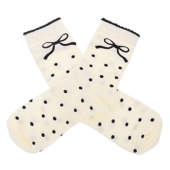 HEANUJJ 1 Pair White Cotton Bowknot Socks Mid-Calf Length Soft Comfortable Casual Socks for and Everyday Wear