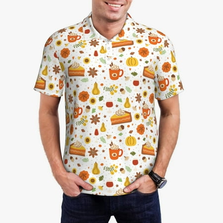 Logiee Autumn Print Mens Polo Shirts Mens Golf Polo Shirts Short Sleeve Casual Polo Shirts for Men Summer Fashion Beach Shirts-Small