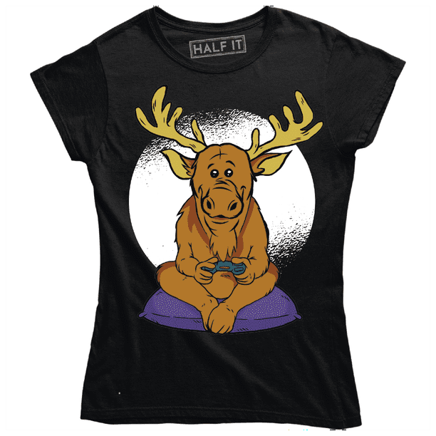 Funny Moose Playing Video Games Cool Animal Game Lover Women's T-Shirt -  
