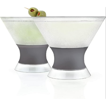 

Freeze Insulated Martini Cooling Cups Plastic Freezer Gel Chiller Double Wall Stemless Cocktail Glass Set of 2 9 oz Grey
