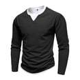 thumbnail image 5 of Men's 2 in 1 Waffle Henley Shirt Long Sleeve V Neck Solid Color Casual Streetwear Sports Fashion Undershirt Top Size 2XL Black, 5 of 7