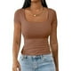 thumbnail image 2 of Camiseta de manga corta con cuello en U ajustada para mujer: top informal de color liso, material suave y transpirable, tallas S/M/L/XL/XXL., 2 of 3