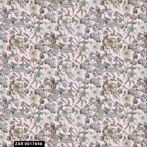 FREE SHIPPING!!! Vintage Botanical Flower Pattern 100% Cotton Quilting Fabric for DIY Projects by 45 YARDS - (Blush, Cream, Silver and Charcoal) - PRINT FABRIC