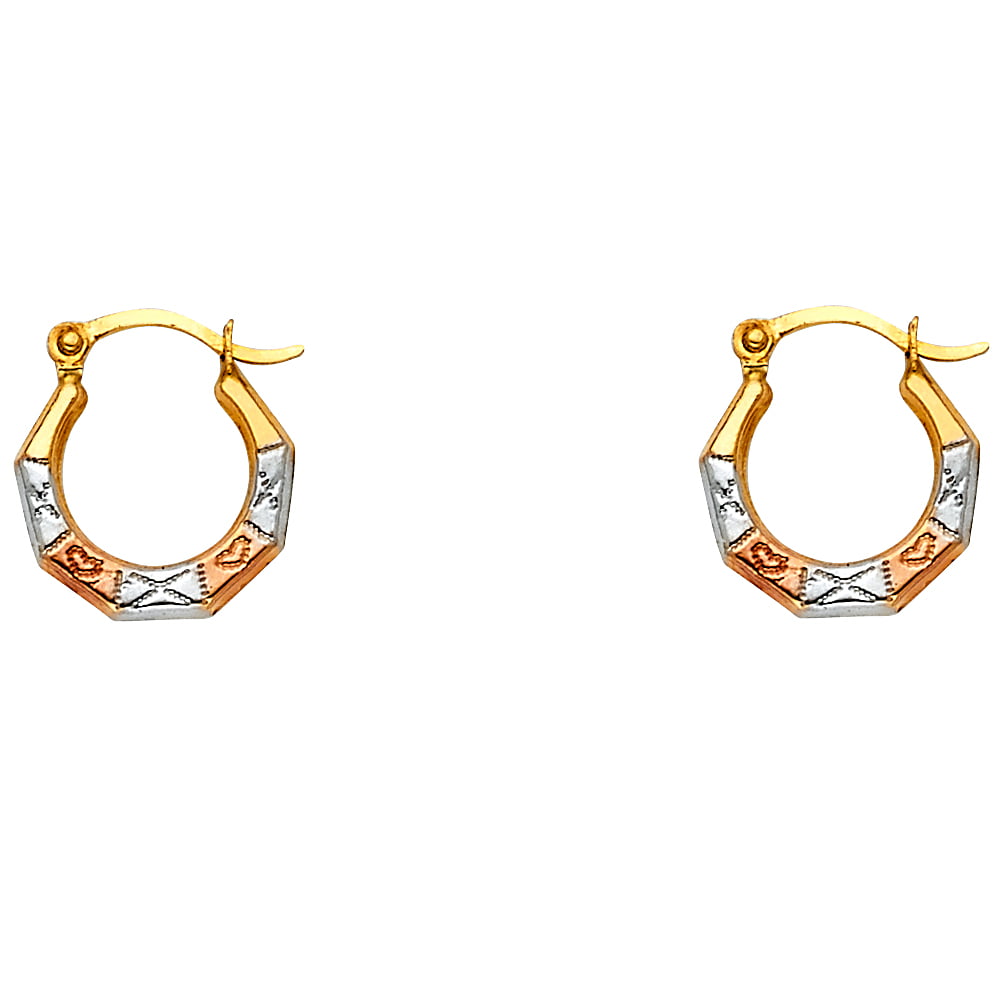 14K Gold Fancy Hollow Hoop Hinged Earrings Ioka 