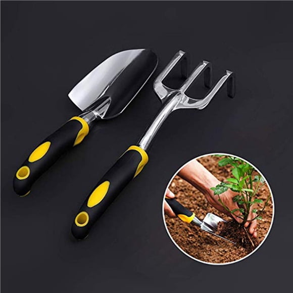Ruiboury 3PCS Garden Tools Set Heavy Duty Cast-Aluminum Heads Non- for Slip Handle Gardening Tools Spade Rake Garden Gifts