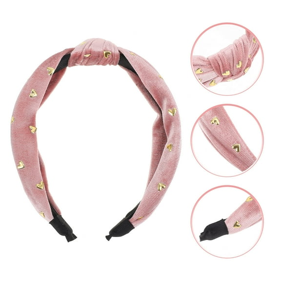 KONTONTY Pink Knot Headband with Hot Drilling for Party Hair Decor Velvet Durable Cloth Material