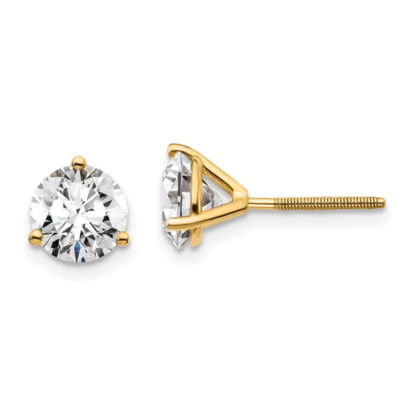 14k 2 carat total weight Round SI1/SI2 G H I Lab Grown Diamond Screw Back 3 Prong Stud Post Earrings 14k Yellow Gold Earrings