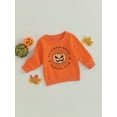 thumbnail image 3 of Wassery Infant Baby Halloween Clothes for Boys Girls Toddler Autumn Winter Sweatshirts Long Sleeve Round Neck Pumpkin Spider Web Letter Print Pullovers Tops Halloween Costume 6M-4Y, 3 of 8