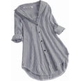 thumbnail image 1 of Blusa informal de talla grande para mujer, blusa tipo túnica para mujer, elegante, a rayas, manga larga, cuello vuelto, botones, holgada, 1 of 3