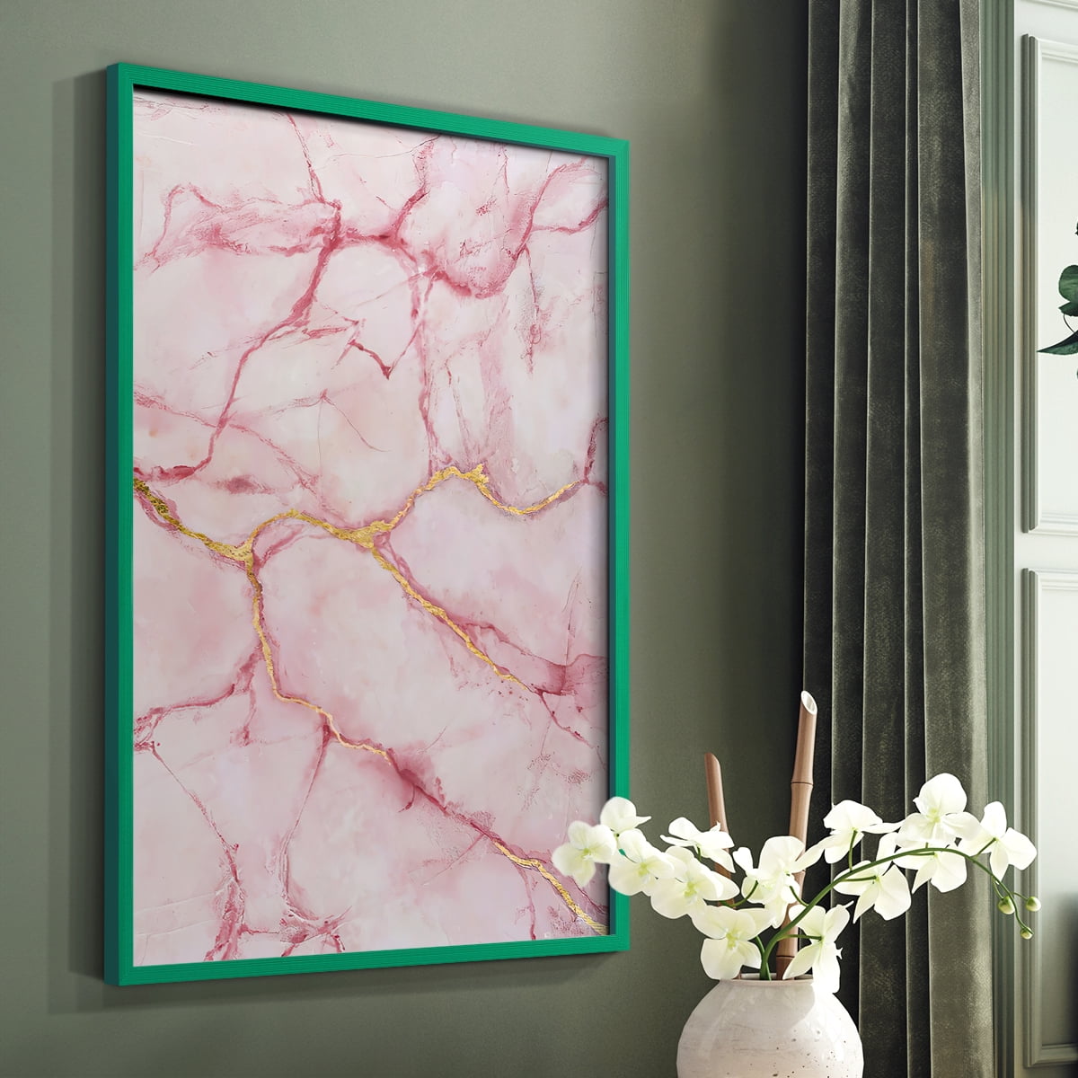 Rose Marble II in Green Solid Wood 11 x 14 Framed Print