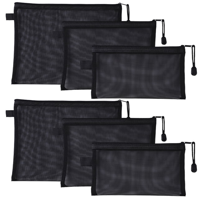 Juego de 6 Bolsas de Malla con Cierre - Bolsas Multiusos Transparentes para Oficina, Cosméticos y Suministros