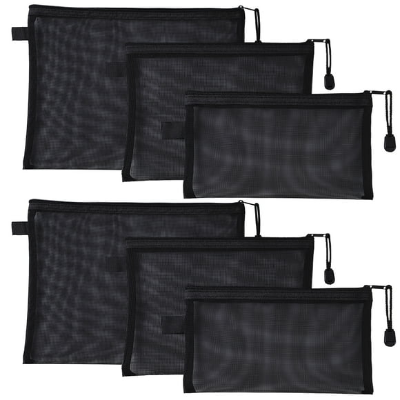 Juego de 6 Bolsas de Malla con Cierre - Bolsas Multiusos Transparentes para Oficina, Cosméticos y Suministros
