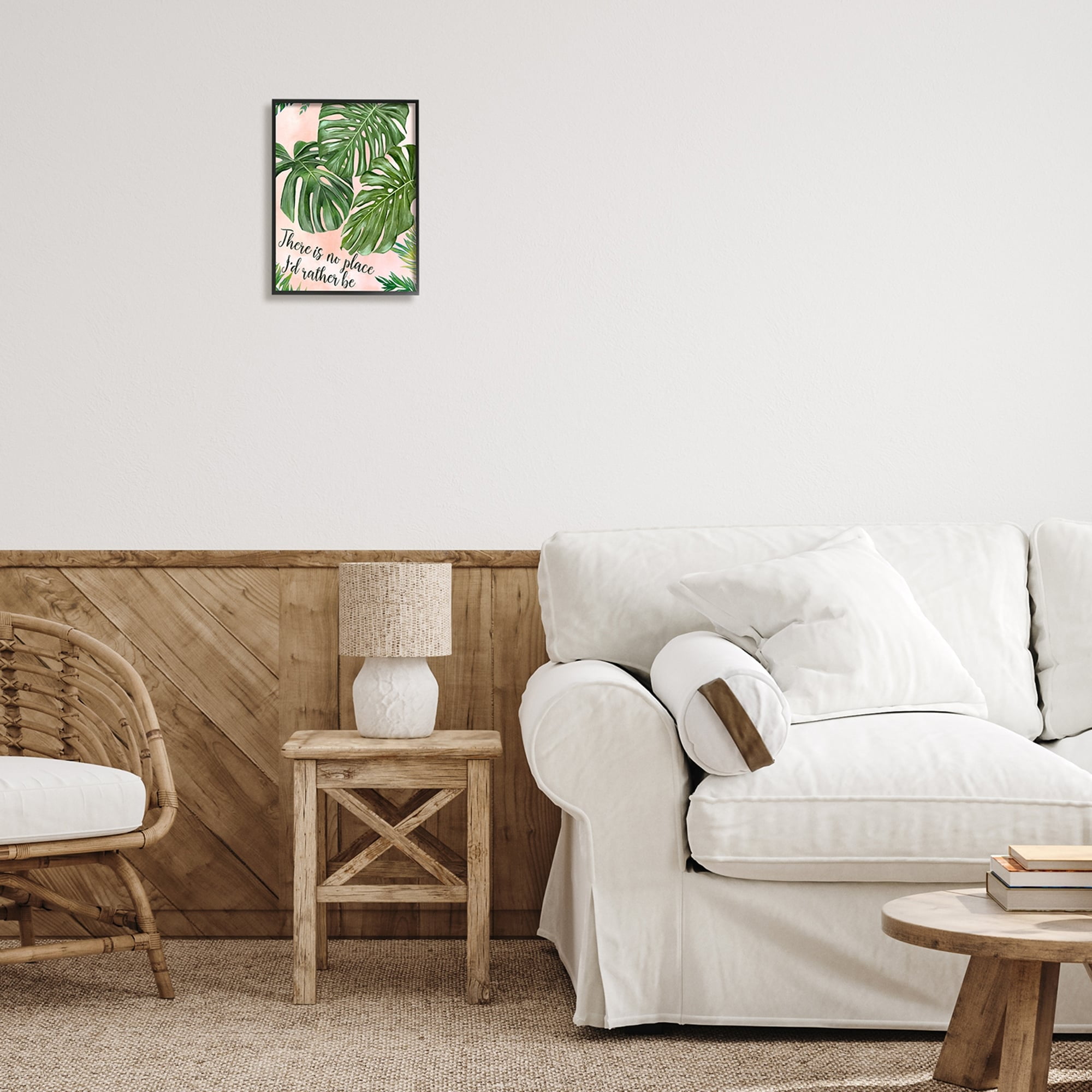 Stupell Industries No Place I'd Rather Be Calligraphy Monstera Botanical Leaves Framed Wall Art, 11 x 14, Design by Ziwei Li