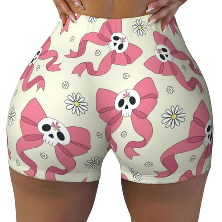 Workout Shorts Women  Bow With Sugar Skull Biker Shorts for Women Running Gym Spandex Shorts Tummy Control