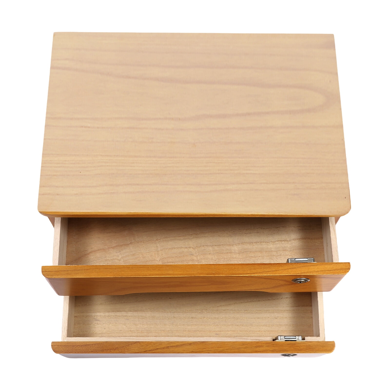 2-Tier Wood Yellow Rectangle Office Lockable Desktop Box Storage Drawer Files Organizer Multi-purpose