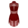 thumbnail image 4 of TiaoBug Women Lyrical Contemporary Dance Costume Glittery Rhinestone Ruched Leotard Wrap Skirt Dress Burgundy L, 4 of 7