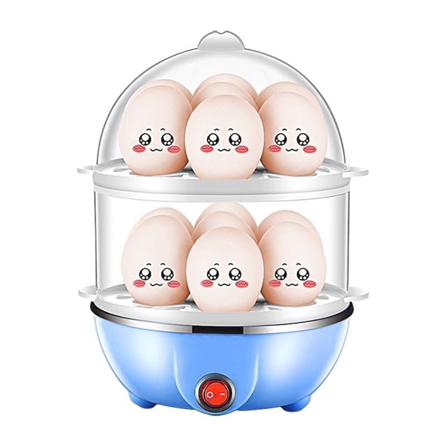 TFixol Compact 350W Dual-Layer Blue Egg Steamer with Auto Shut-Off, US Plug & 40ml Cup for Quick Breakfasts