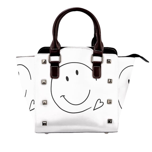 Simple Smiley Rivet Handbag Studded Satchel One-Shoulder Tote Bag for Women