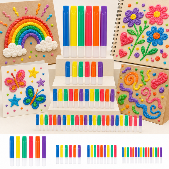 Bubble Puffy Pens 3D Art Kit, Washable 3D Ink Pens for Raised Artwork, Colorful Markers for DIY Crafts, School Activities, Scrapbooks and Gifts, 6pcs 10ml