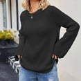 thumbnail image 3 of Women Knit Sweater Bell Sleeve Long Sleeve Jacket Fashion Style Loose Round Neck Pullover Jumper Black XL, 3 of 7